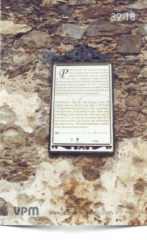 Placa conmemorativa ubicada en el interior del Palenque, informa de manera resumida la historia de este palenque de Real de Catorce, S.L.P. México